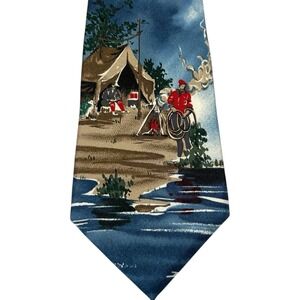 Hathaway Silk Novelty Tie Camping Outdoor Scenic Fisherman Tent 4" x 57.5" USA